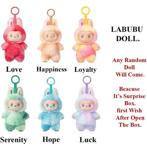 “Labubu Rainbow Buddy” Mystery Plush Keychain – Ultra-Soft Clip-On Collectible in 7 Surprise Pastel Colors